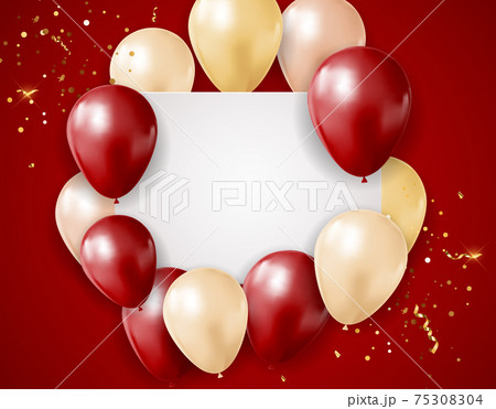 Party Glossy Holiday Background with Balloons and confetti and white empty card. Vector Illustration Party Glossy Holiday Background with Balloons and confetti and white empty card. Vector Illustration 75308304