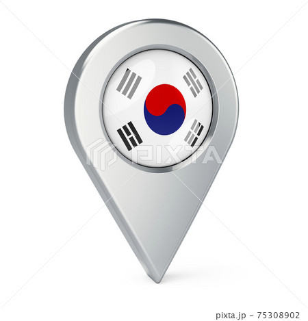 Map pointer with flag of South Korea, 3D rendering 75308902