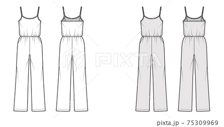 Camisole jumpsuit Dungaree overall technical fashion illustration with full length, normal elastic waist, oversized 75309969