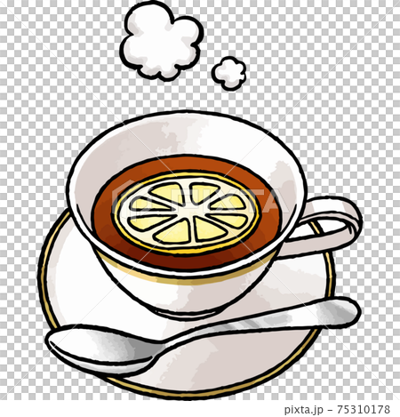 [Hand-painted vector drink illustration material] Illustration of hot lemon tea with steam 75310178