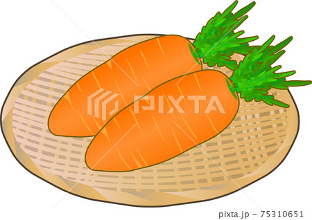 シンプルで可愛いザルと人参 線あり のイラスト素材