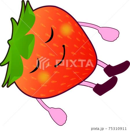 眠るかわいいイチゴのキャラクターのイラスト素材