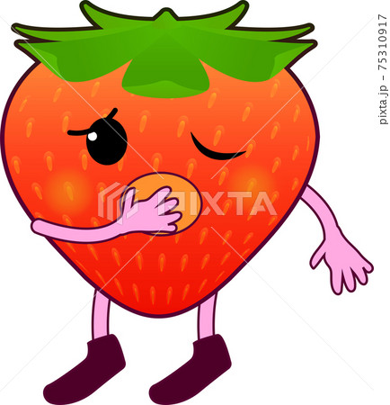 あくびするかわいいイチゴのキャラクター 75310917