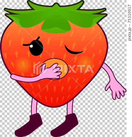 あくびするかわいいイチゴのキャラクター 75310917