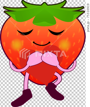 ハートを抱きしめるかわいいイチゴのキャラクター ハートを抱きしめるかわいいイチゴのキャラクター 75310919