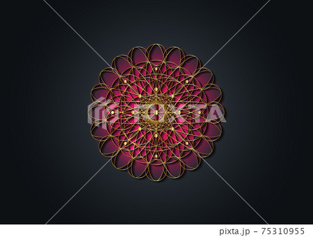 Sacred Geometry esoteric Flower of Life, gold filigree mandala embroidery jewelry concept. Seed of life symbol, golden luxury cross design vector divine meditative amulet isolated on black background  75310955