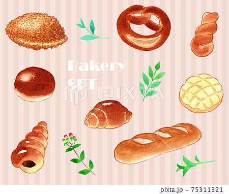 いろいろなパンの背景イラストのイラスト素材