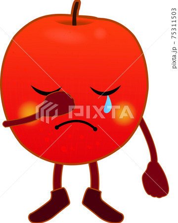 泣くかわいいリンゴのキャラクターのイラスト素材
