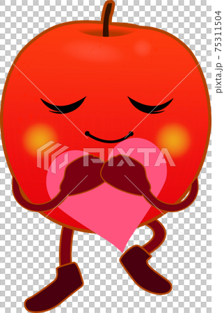 ハートを抱きしめるかわいいリンゴのキャラクターのイラスト素材
