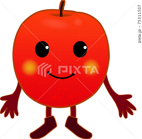 両手を広げるかわいいリンゴのキャラクターのイラスト素材