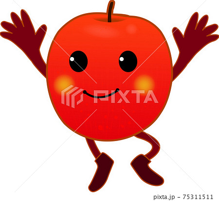 万歳するかわいいリンゴのキャラクターのイラスト素材