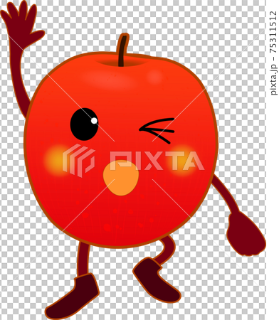 手を上げるかわいいリンゴのキャラクターのイラスト素材