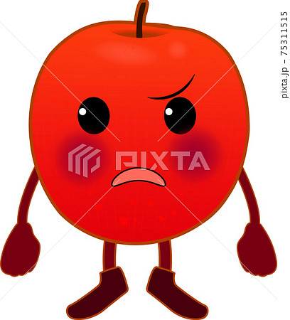 怒るかわいいリンゴのキャラクターのイラスト素材