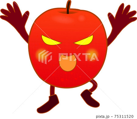 襲いかかるかわいいリンゴのキャラクターのイラスト素材