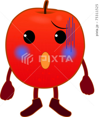 ショックを受けるかわいいリンゴのキャラクターのイラスト素材 75311525 Pixta