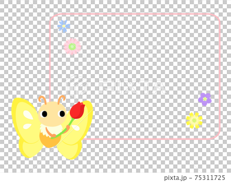 Butterfly icon square frame + flower decoration Butterfly icon square frame + flower decoration 75311725