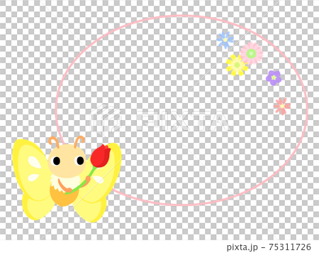 Butterfly icon oval frame + flower decoration 75311726