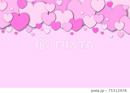 ハート素材 パステル調の桃色のハートが上の方に集まっているフレーム 横 他色有りのイラスト素材