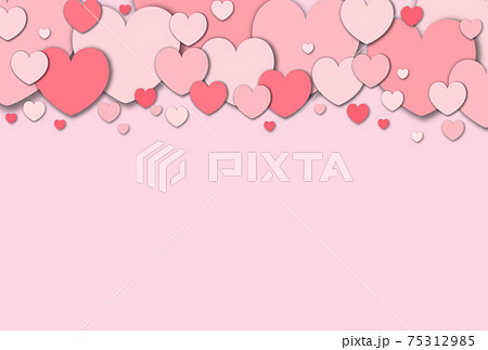 バレンタイン素材 パステル調の赤いハートが上の方に集まっているフレーム 横 他色有り 75312985