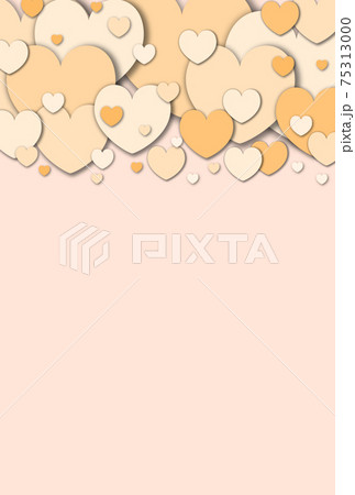 バレンタイン素材 パステル調のオレンジ色のハートが上の方に集まっているフレーム 縦 他色有り 75313000