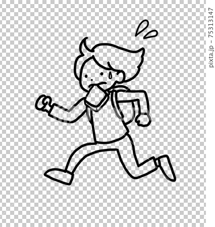 学校に遅刻する少女の線画イラスト のイラスト素材