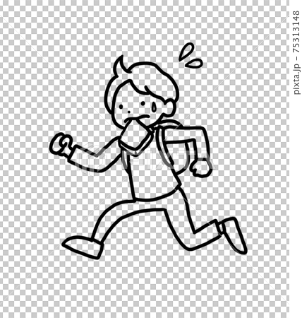 Line art illustration of a boy who is late for school Line art illustration of a boy who is late for school 75313148