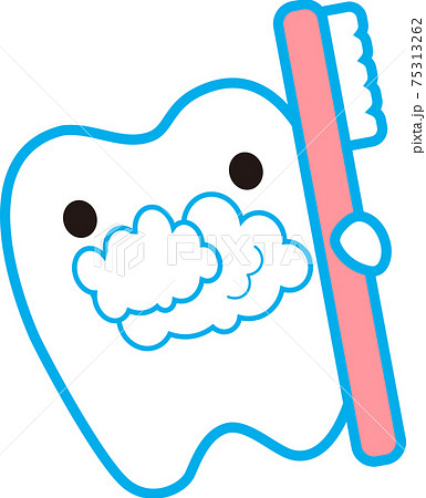 歯みがき粉で口の中が泡だらけになっているかわいい歯のキャラクターのイラスト素材