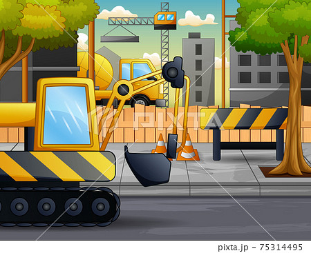 A excavator in the construction site illustration 75314495