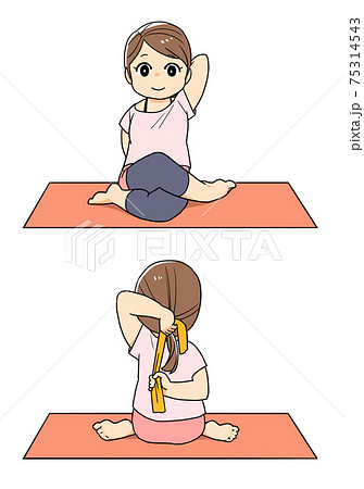 ヨガ牛の顔のポーズをする女性のイラスト 75314543