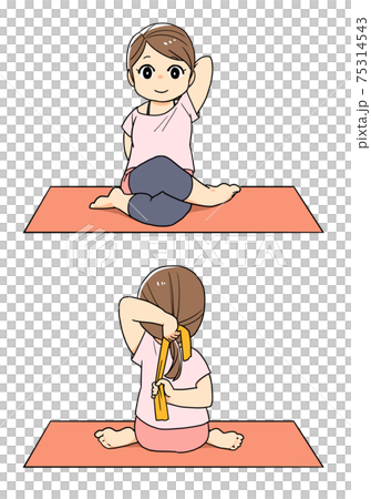 ヨガ牛の顔のポーズをする女性のイラスト 75314543
