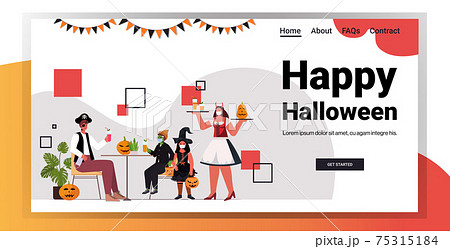 happy halloween holiday celebration concept waitress in costume serving cocktails to clients in cafe happy halloween holiday celebration concept waitress in costume serving cocktails to clients in cafe 75315184