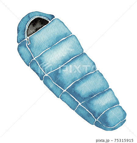 登山 アウトドア キャンプ 道具 アイテム 寝袋 シュラフ 水彩 イラストのイラスト素材