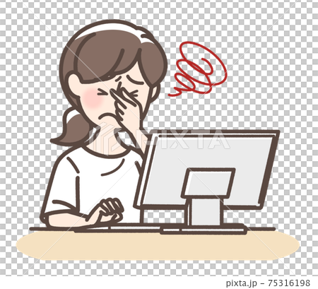 有疲乏的眼睛的一名婦女在個人計算機上 75316198