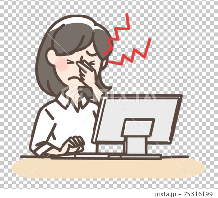 有疲乏的眼睛的一名婦女在個人計算機上 75316199