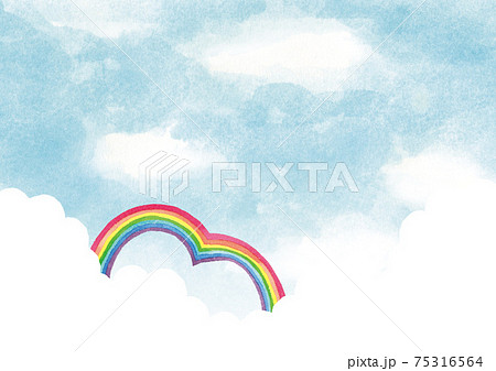 空とハート形の虹 水彩イラストのイラスト素材