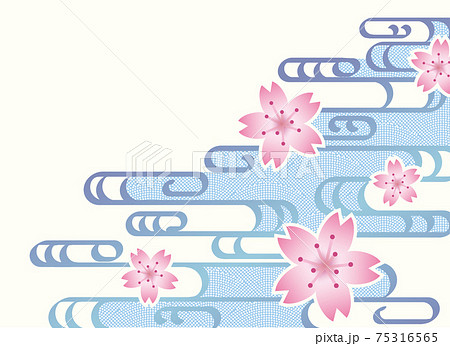 着物柄 波と桜の和風背景のイラスト素材
