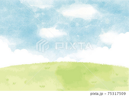 空と芝生　水彩イラスト 75317509