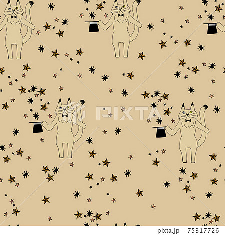 猫のマジシャン シームレスなパターン テキスタイル 壁紙 包装紙のデザイン のイラスト素材