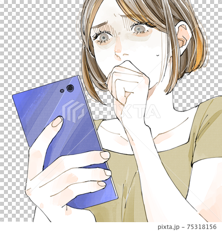 A woman who is shocked at seeing a smartphone 75318156