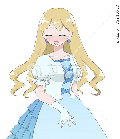 ドレス 女の子 金髪 照れ笑いのイラスト素材