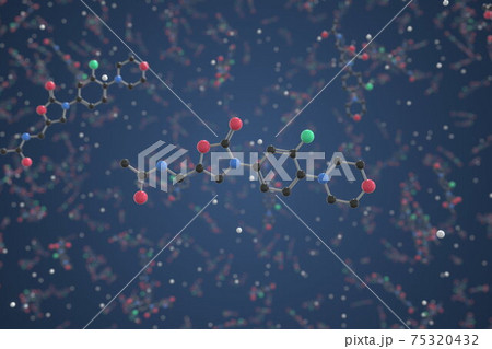 Linezolid molecule. Ball-and-stick molecular model. Chemistry related 3d rendering Linezolid molecule. Ball-and-stick molecular model. Chemistry related 3d rendering 75320432