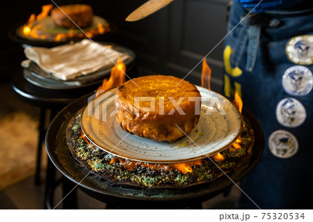Shah's pilaf. Khan's pilaf in lavash in Azerbaijani in the restaurant. Traditional Oriental dish 75320534