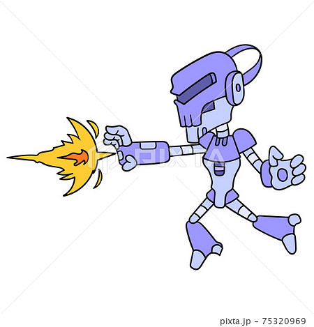 android human robot attack issuing a fireball kick, doodle icon image kawaii 75320969