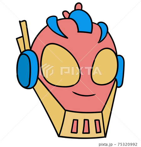 friendly faced robot head made of steel. carton emoticon. doodle icon drawing friendly faced robot head made of steel. carton emoticon. doodle icon drawing 75320992