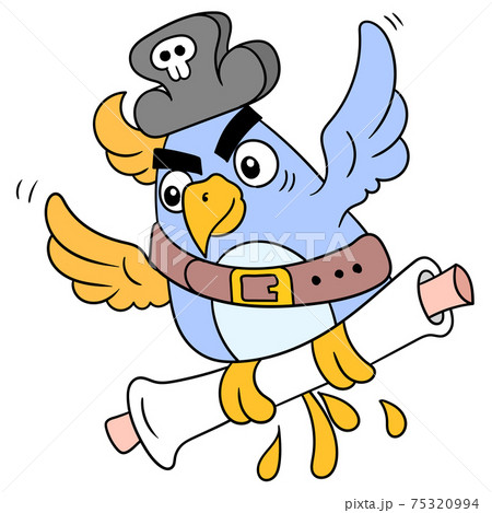 Flying Pirate Pet Parrot Carrying a Treasure Map Scroll, doodle icon image kawaii Flying Pirate Pet Parrot Carrying a Treasure Map Scroll, doodle icon image kawaii 75320994