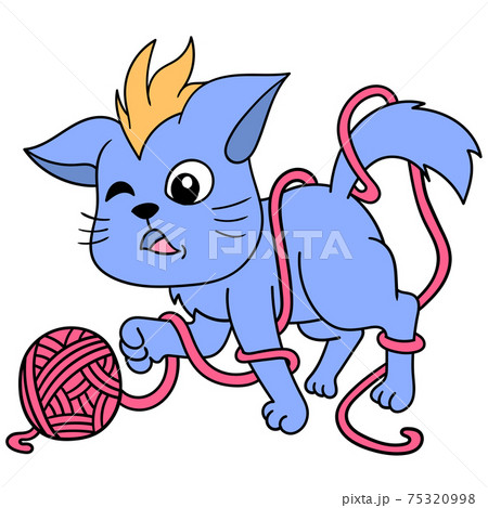 cute pet cat is playing with twisted twine, doodle icon image kawaii 75320998