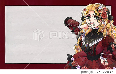 レトロ少女漫画タッチ 縦ロールの女王様 笑うお嬢様 コピースペースのイラスト素材 レトロ少女漫画タッチ 縦ロールの女王様 笑うお嬢様 コピースペースのイラスト素材