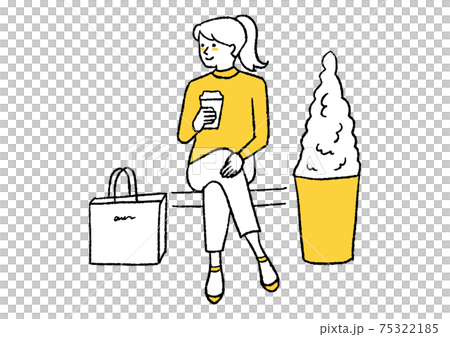 ベンチでコーヒーを飲む女性 75322185