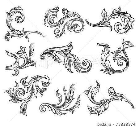 Baroque Scroll as Element of Ornament and Graphic Design with Spirals and Rolling Circle Motif Vector Set 75323574