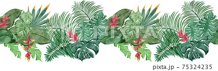 トロピカル南国風植物連続ラインパターン 75324235